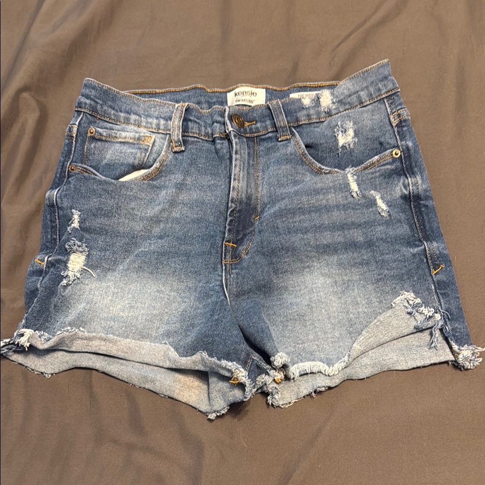 Kensie Blue Jean Shorts Distressed Cuffed Hem
